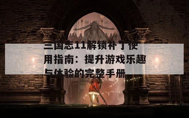 三国志11解锁补丁使用指南：提升游戏乐趣与体验的完整手册  第1张