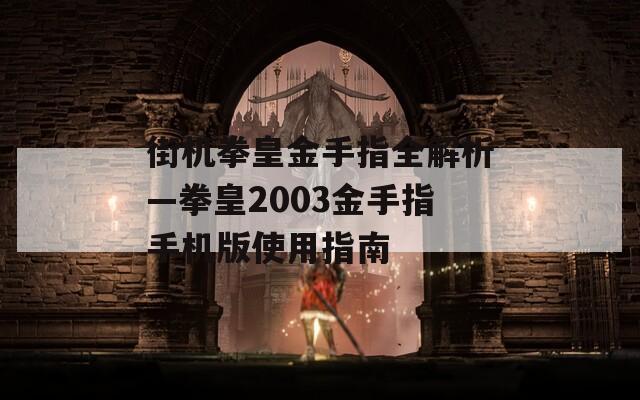 街机拳皇金手指全解析—拳皇2003金手指手机版使用指南