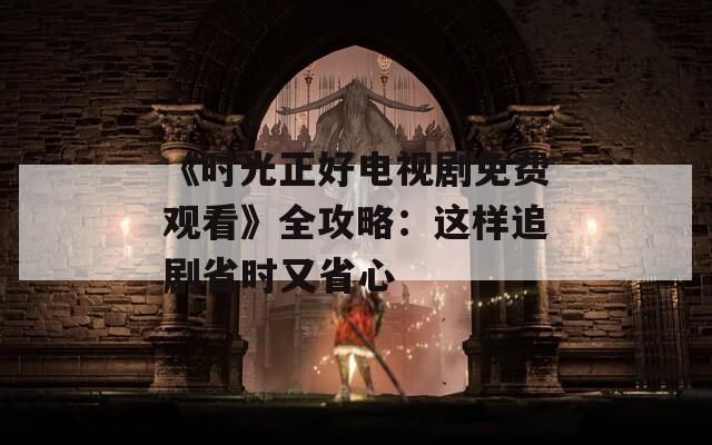 《时光正好电视剧免费观看》全攻略：这样追剧省时又省心