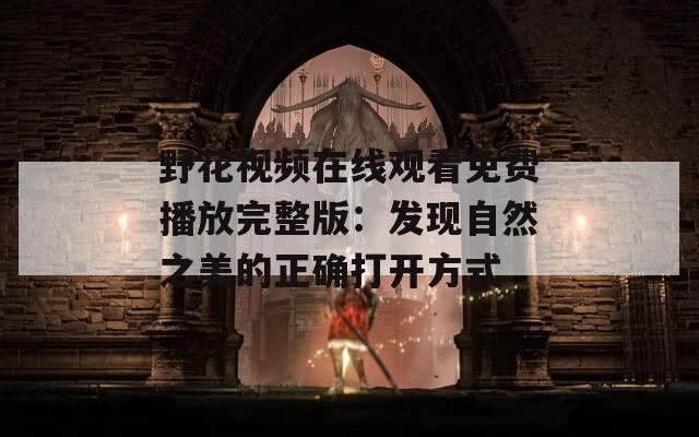 野花视频在线观看免费播放完整版：发现自然之美的正确打开方式